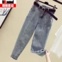 Quần áo mùa xuân nữ size lớn 9 điểm quần jeans trẻ em học sinh Phiên bản Hàn Quốc của quần ống suông rộng giản dị - Quần jean quần jean ống đứng nữ đẹp