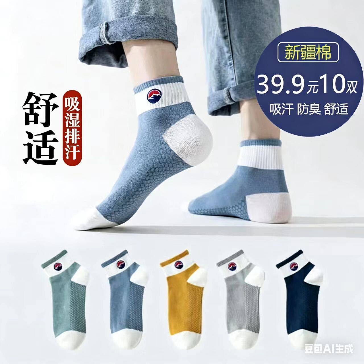 【真正的国产新疆棉防臭袜】高档男士100%纯棉吸汗耐磨运动中筒袜