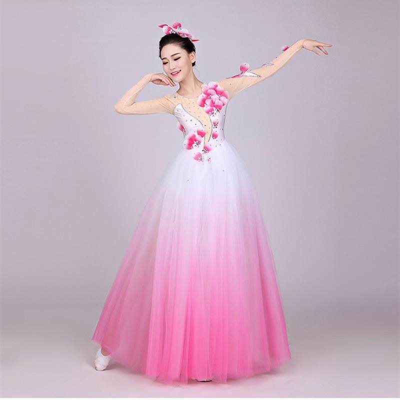 新款开场舞大摆裙女初中高中成人大合唱演出服装中国风民乐长裙,女装/女士精品,民族服装/舞台装,淘宝优惠券,粉丝福利购,淘宝优惠卷