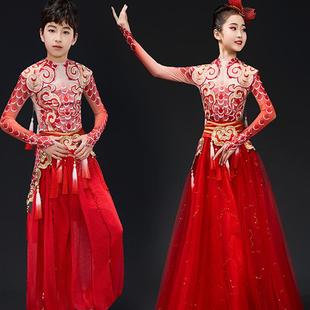 儿童打鼓服装儿童舞龙舞狮服装男女学生腰鼓服装中式武术表演服装