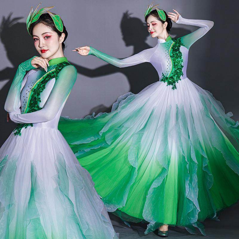 开场舞大摆裙演出服女大气飘逸2025新款年会晚会舞蹈服装伴舞长裙,女装/女士精品,民族服装/舞台装,淘宝优惠券,粉丝福利购,淘宝优惠卷