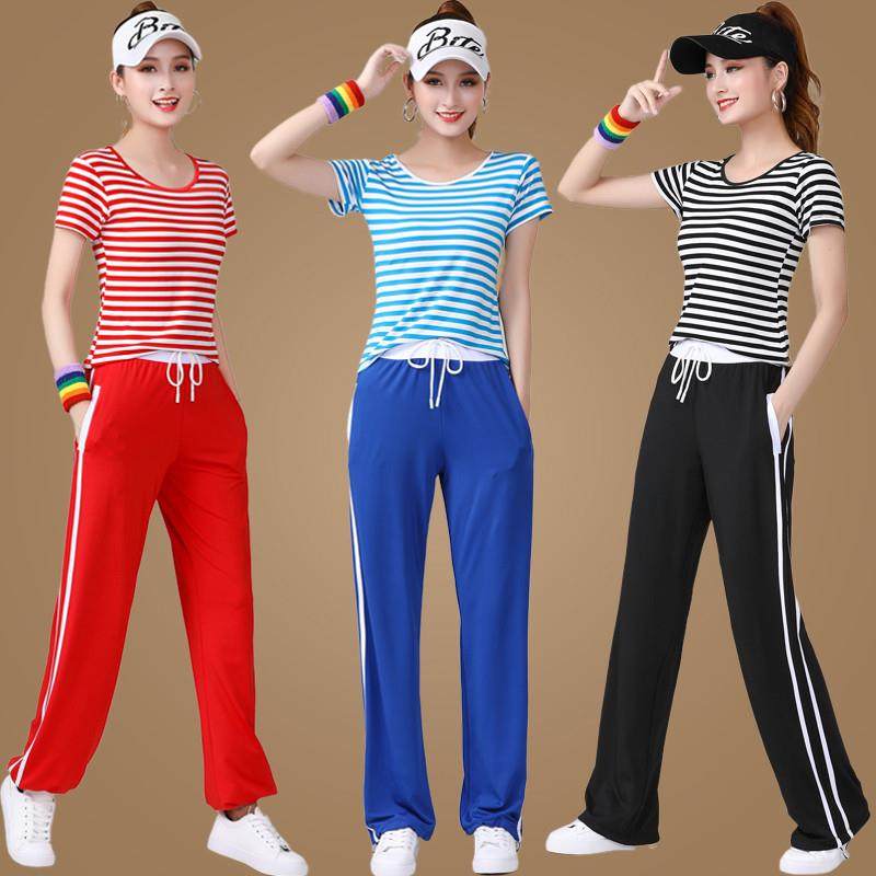 杨丽萍广场舞服装运动套装条纹水兵速干健身舞蹈服女短袖夏季新款,运动/瑜伽/健身/球迷用品,广场舞套装,淘宝优惠券,粉丝福利购,淘宝优惠卷