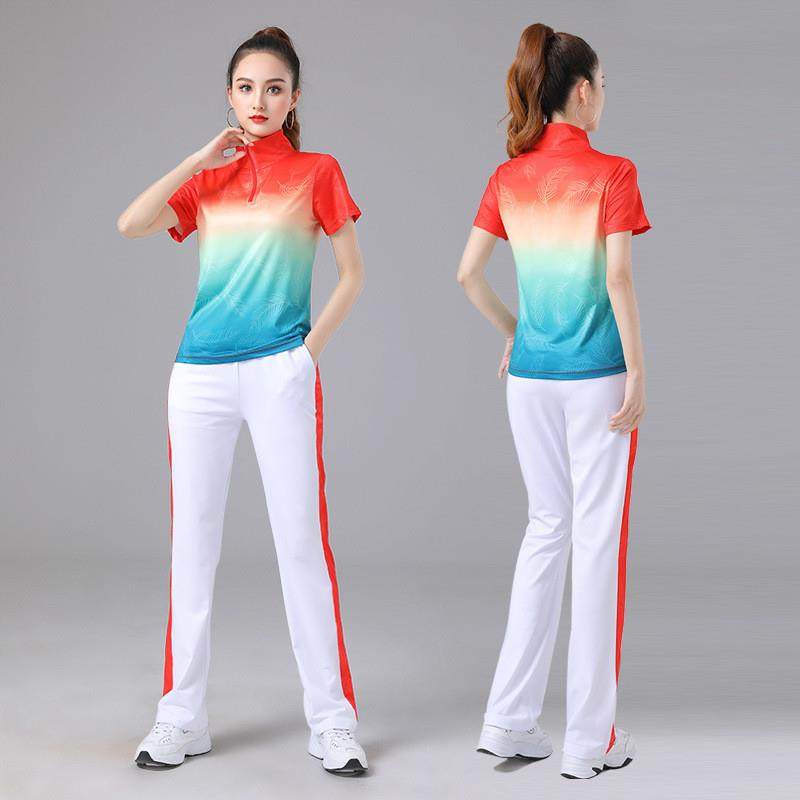 2025新款广场舞服装套装女长短袖t恤渐变撞色休闲运动健身舞蹈服,运动/瑜伽/健身/球迷用品,广场舞套装,淘宝优惠券,粉丝福利购,淘宝优惠卷