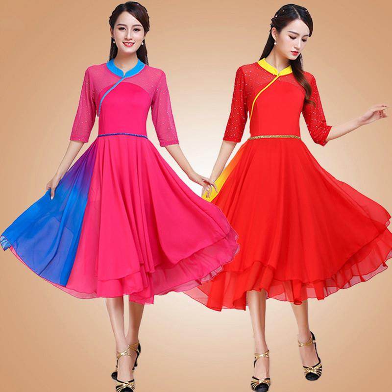 民族广场舞服装套装女大摆连衣裙子春夏季新款舞蹈演出服飘逸表演,运动/瑜伽/健身/球迷用品,广场舞套装,淘宝优惠券,粉丝福利购,淘宝优惠卷