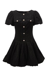 ERVEROR MODA2024夏新款泡泡袖圆领肌理感蓬蓬裙短裙少女连衣裙