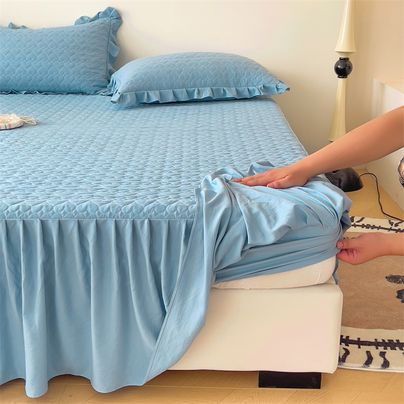 四季夹棉床裙床笠二合一水洗棉纯色床罩单件全包防滑防尘保护床套
