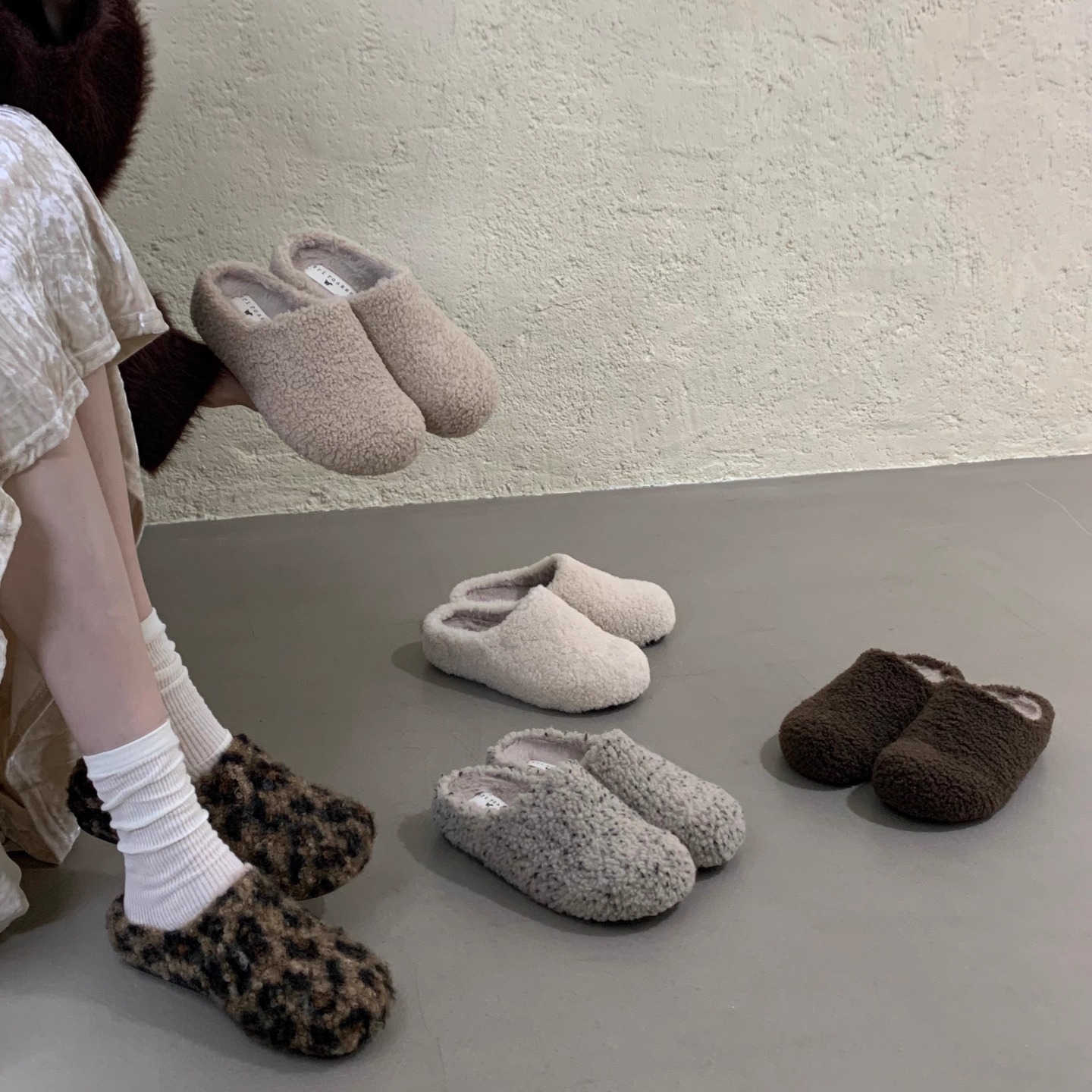 圆头厚底加绒包头一脚蹬半拖鞋