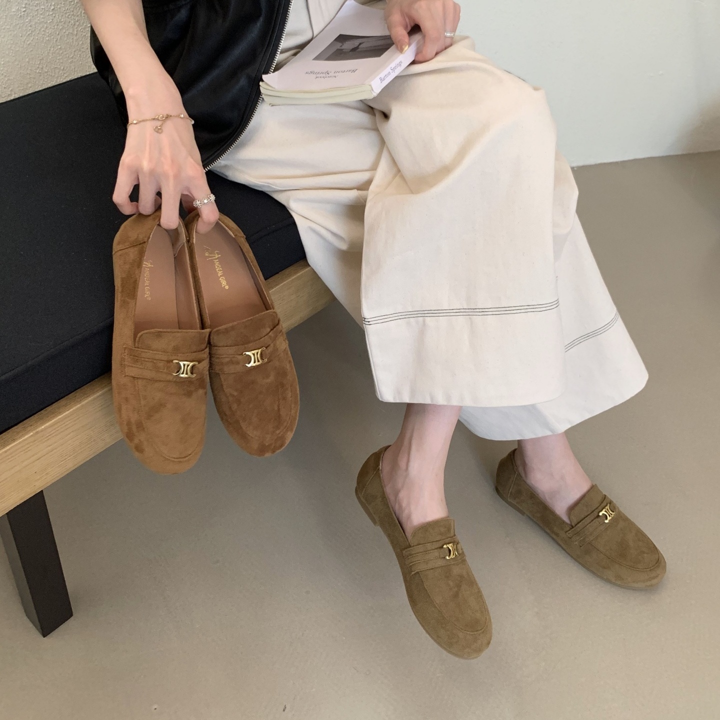 平底乐福鞋女2025新款绒面浅口