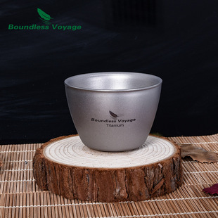必唯纯钛双层茶杯户外露营野餐超轻便携功夫茶具小酒杯小水杯40ml