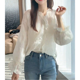 春季新款千金风时尚衬衫气质荷叶边法式宽松设计感甜美百搭小众