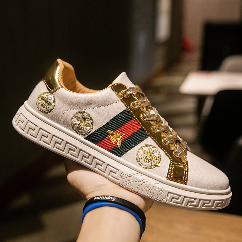 休闲运动欧洲站时尚春夏男士休闲板鞋英伦小蜜蜂型男走秀运动鞋透