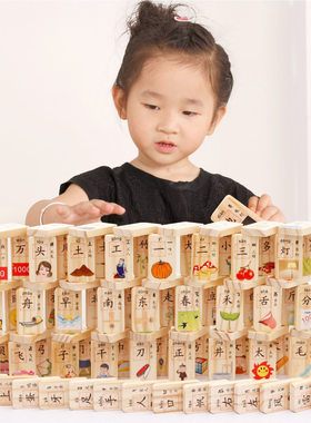幼儿汉字木制益智玩具多米诺骨牌
