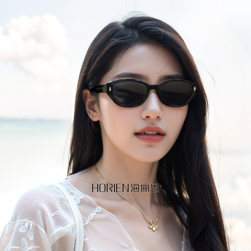 海俪恩贺峻霖同款复古开车偏光猫眼墨镜女款带度数小框白色太阳镜