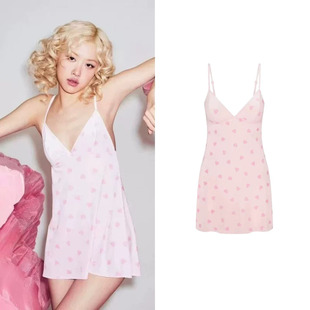lace爱心印花睡裙 吊带连衣裙V领velvet rosie 情人节朴彩英同款