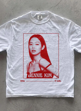 jennie自制Ruby限量版blackpink短袖圆领宽松T恤同款男女tee