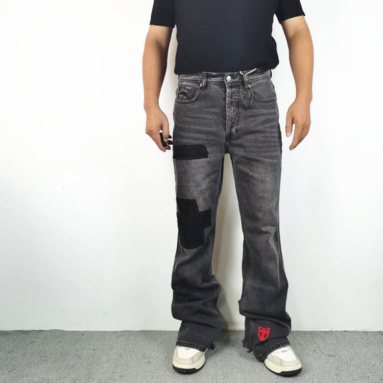 RED灯芯绒贴布破坏休闲长牛仔裤