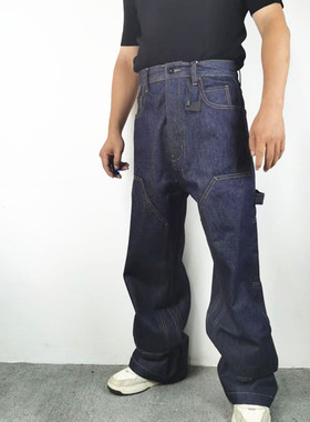 美式高街Emostanceclub风格廓形原浆丹宁原牛仔裤男潮阔腿直筒裤