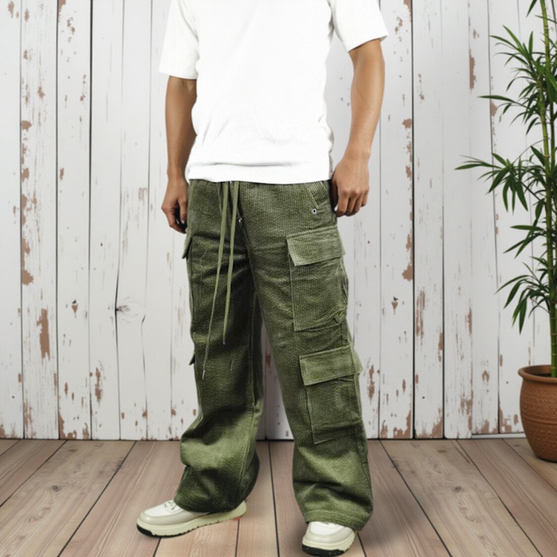 灯芯绒多口袋阔腿直筒休闲长裤潮