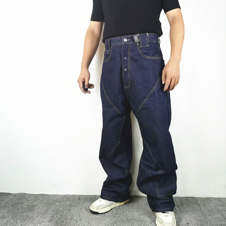 几何剪裁宽松休闲复古原牛牛仔裤