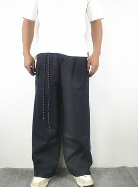 复古褶皱挂绳设计感直筒速干西裤男女高级感纯色阔腿休闲长裤子夏