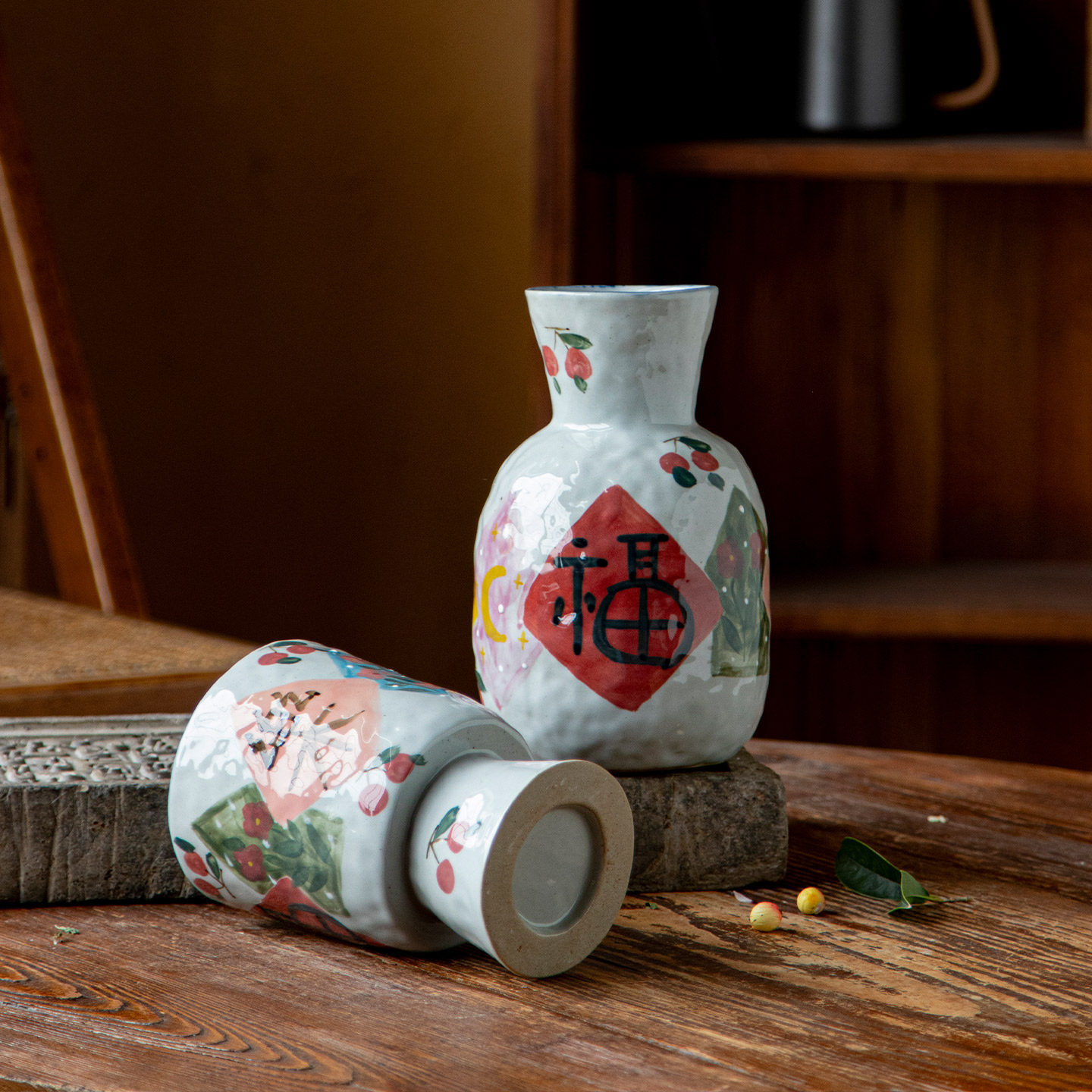 中式陶瓷花瓶手绘彩绘福喜字复古手作花器装饰瓶家居水培摆件陶罐,家居饰品,花瓶,淘宝优惠券,粉丝福利购,淘宝优惠卷