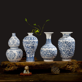 景德鎮(zhèn)陶瓷器仿古薄胎青花瓷花瓶客廳擺件家居插花裝 飾工藝品擺設(shè)