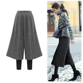 假两件一体阔腿裤 高腰外穿 200斤加绒加厚打底裤 2025秋冬大码 女装