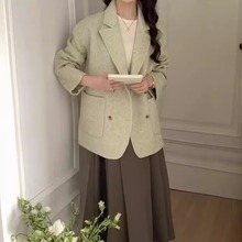2025新款秋冬双面羊毛大衣女短款韩版宽松休闲简约小西装毛呢外套