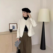 网红爆款2025秋冬新款双面羊毛大衣女短款小个子流苏无领毛呢外套