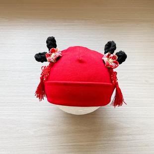 女宝宝可爱公主胎帽春秋棉布帽大红色喜庆中国风婴幼儿小月龄帽子