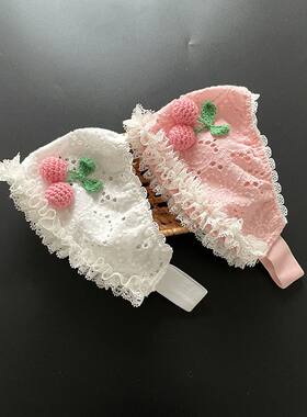 甜美手勾樱桃新生儿透气绣花帽子