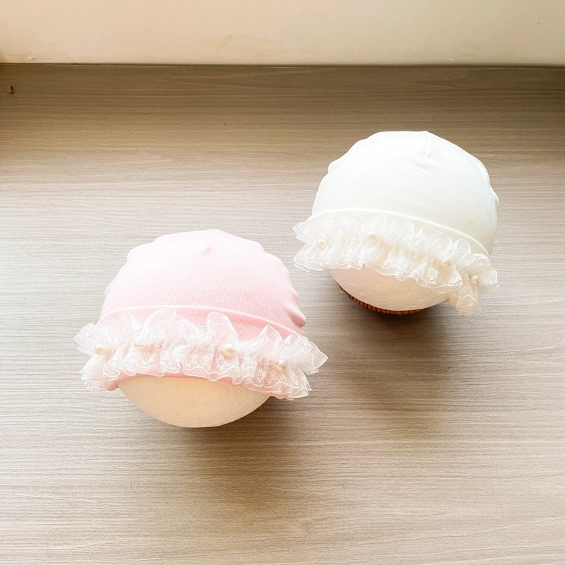 婴儿帽子春秋蕾丝花边女宝宝可爱