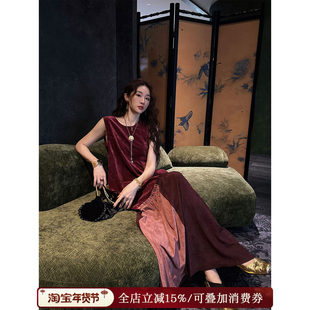 【呼呼专享】三吉黑花【松岭】连衣裙肌理拼接圆领背心气质款