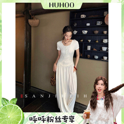 【呼呼专享】三吉黑花【慢渡】假两件肌理绝美连衣裙子女