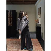 夏天粉丝专享 三吉黑花 寻素 国风色织毛呢阔腿裤 子梧桐裤