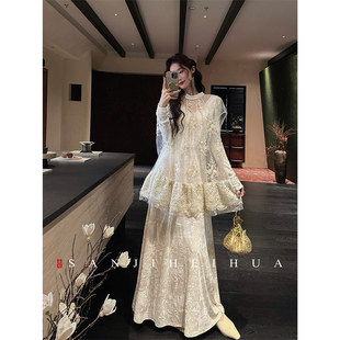 【二米专属】三吉黑花【琳琅】钉珠绣花丝绒秋冬季连衣裙长裙子