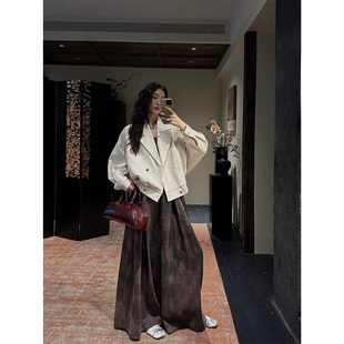 色织缎染阔腿裤 山野 子宽松慵懒风休闲国风裙裤 二米专属