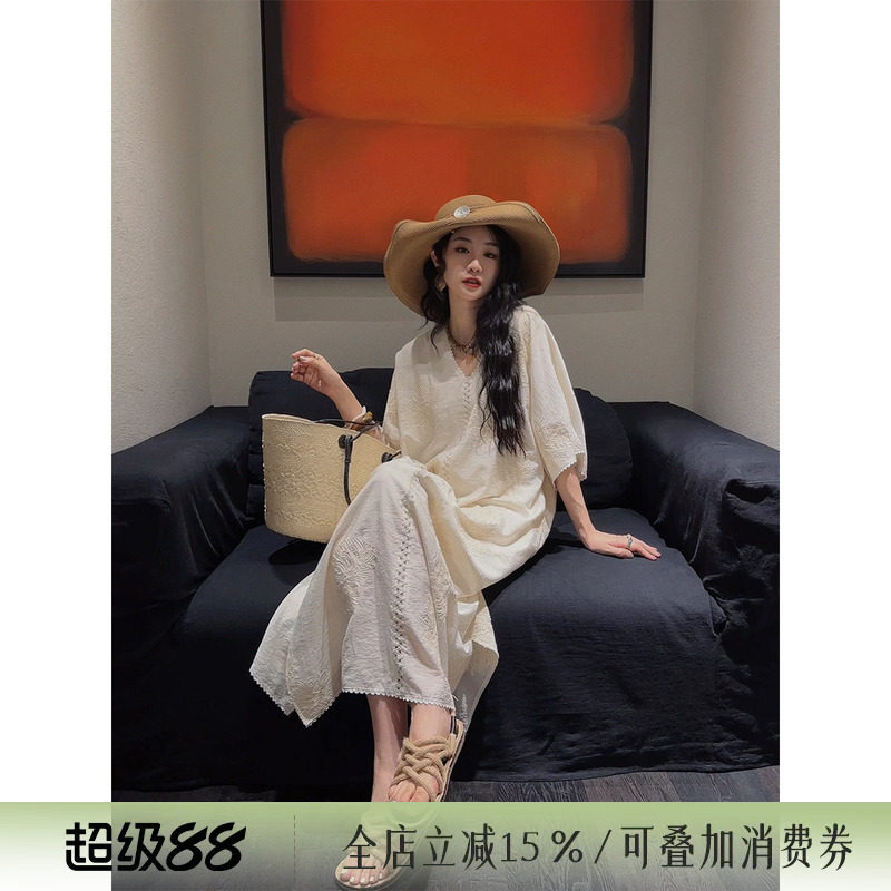 【专柜买手珠珠】三吉黑花【织语】国风连衣裙刺绣仙女长裙