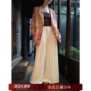 哼哈冰冰 长裤 松晚 子宽松慵懒风早秋季 潮 醋酸丝绒阔腿裤