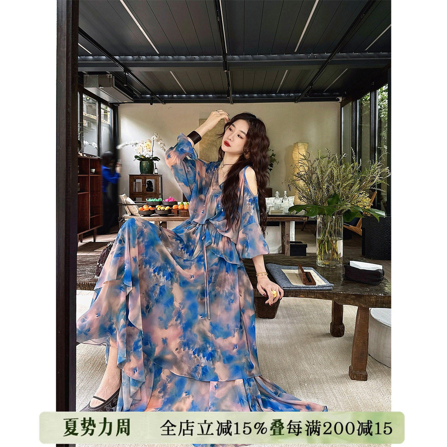 【二米专属】三吉黑花【花信风】新中式连衣裙子