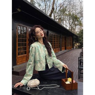 高缩纱烫金新中式 国风外套 女春季 清雅集 呼呼专享 三吉黑花