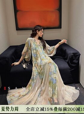 【妞妞专享】三吉黑花【阑珊】新中式烫金烧花早春漂亮连衣裙