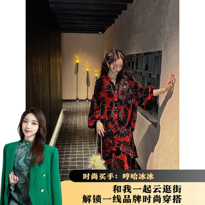 【哼哈冰冰】【花想容】国风新中式人丝烧花连衣裙女装新款长裙潮