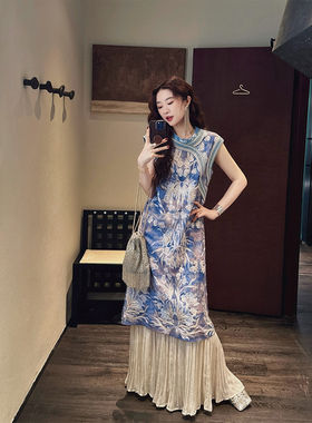 【妞妞专享】三吉黑花【凝妆】新中式连衣裙子重工绣花背心旗袍裙