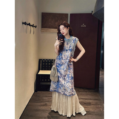 【妞妞专享】三吉黑花【凝妆】新中式连衣裙子重工绣花背心旗袍裙