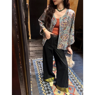 【呼呼严选专享】【菘蓝】直筒牛仔裤女新款金银丝翻边阔腿宽松