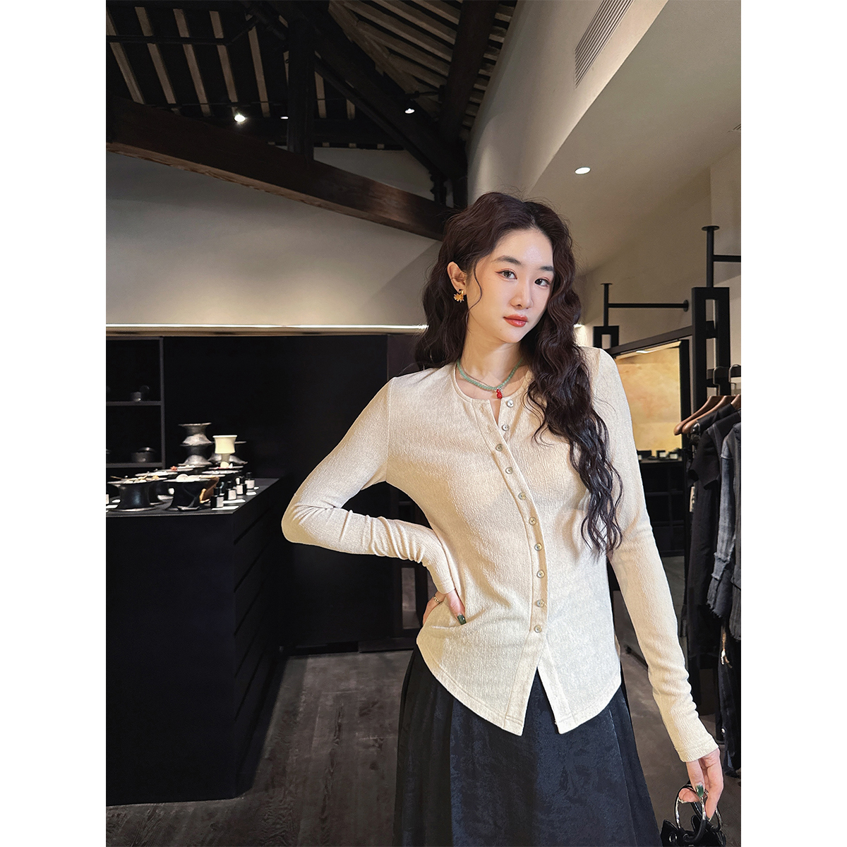 【呼呼严选专享】【几许】醋酸肌理针织开衫开春穿搭新款上衣女