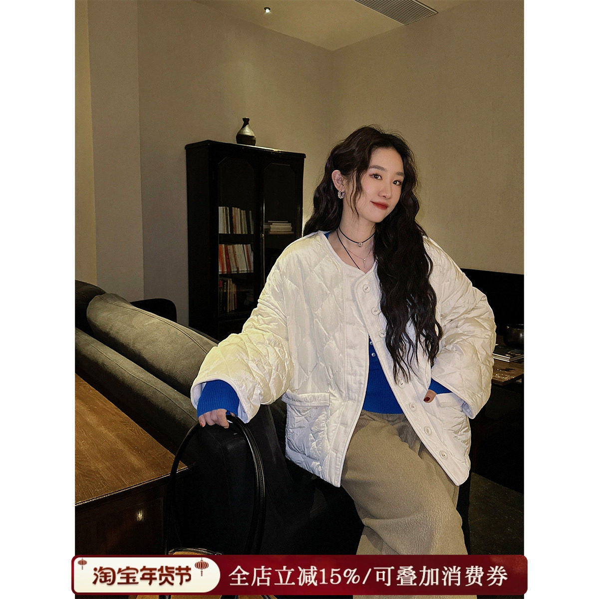 【专柜买手珠珠】三吉黑花【关山月】设计款菱格羽绒服外套复古