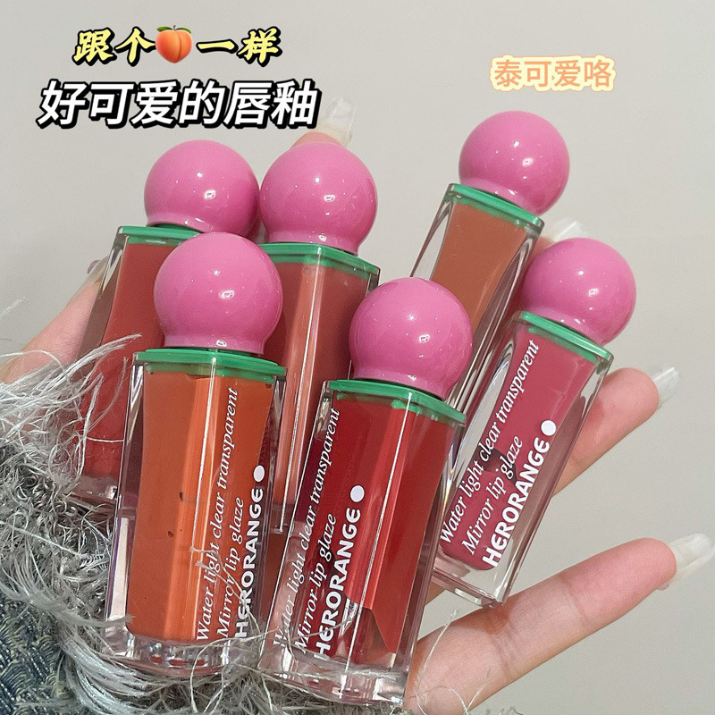 HERORANGE~冰纷沁透镜面唇釉持久不易掉色素颜显白学生党平价