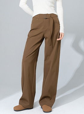 Eworld25春 时尚宽松显瘦设计感可调节腰带垂感休闲阔腿X85011